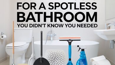 What tools are used to clean the bathroom