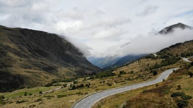 Scenic landscape of the road in the Scottish Highlands.
