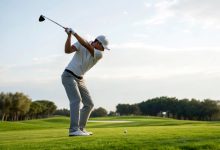Golfer demonstrating pro techniques to correct a slice and hit straight shots, improving swing mechanics on the course