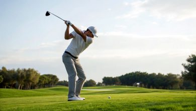 Golfer demonstrating pro techniques to correct a slice and hit straight shots, improving swing mechanics on the course