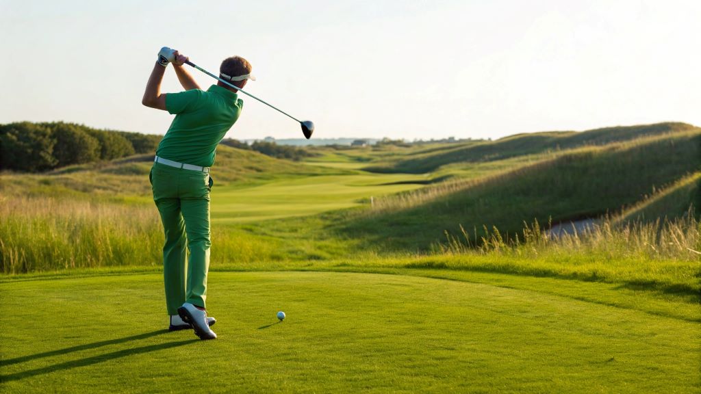 Golfer practicing swing with pro tips to stop slicing and hit straight shots