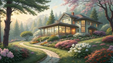A cheerful couple exploring home listings on a tablet, surrounded by house sketches and location icons, representing creative strategies to find their ideal home.
