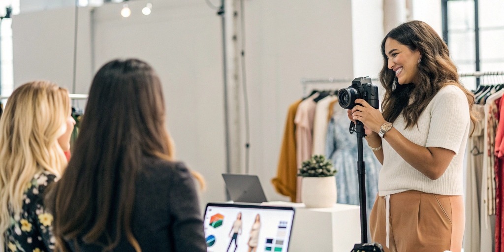 A young influencer recording content on a smartphone while surrounded by a ring light, laptop, and social media icons, representing creative ways to earn money online through influencing.