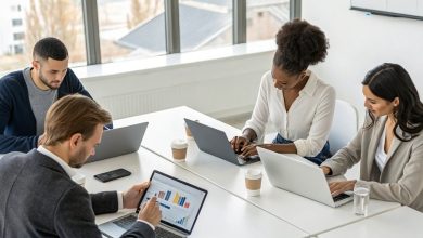 Team of digital marketing professionals analyzing website performance charts and keyword data, representing strategic SEO services for brands aiming to grow online visibility.