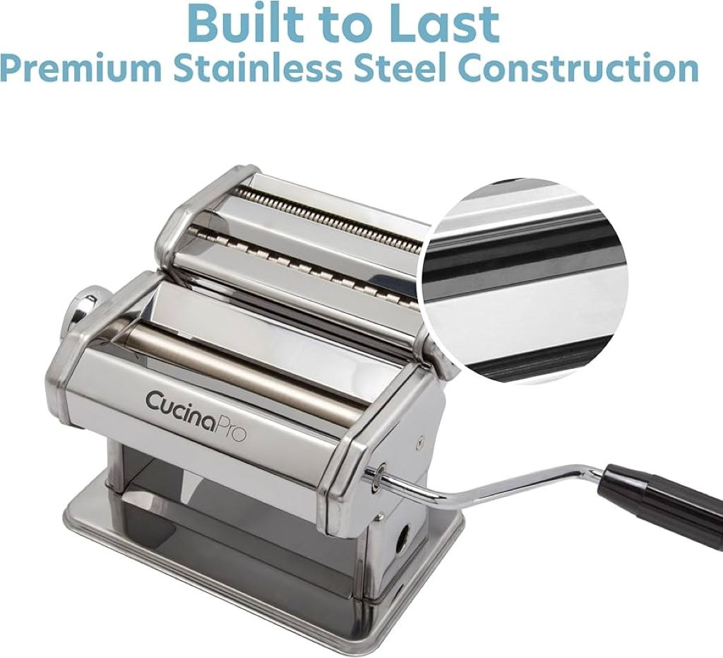 Homemade pasta being made with CucinaPro Deluxe Pasta Machine