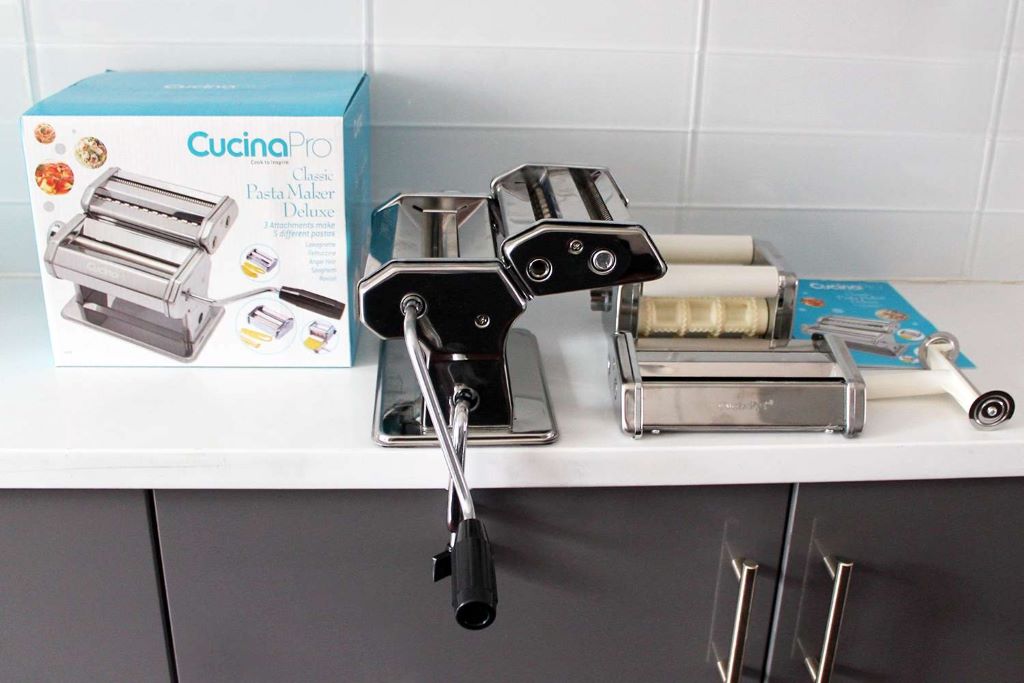 CucinaPro Pasta Machine Deluxe Set with pasta attachments and accessories