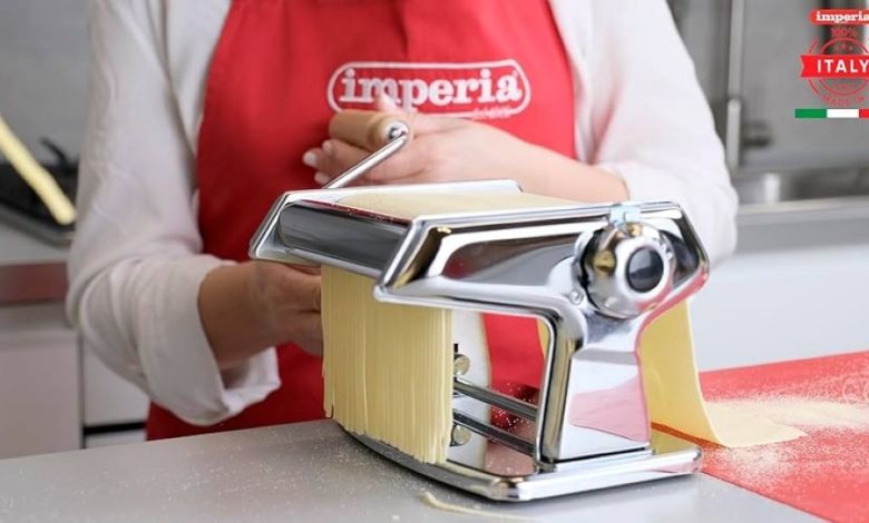 Fresh pasta being made with the iconic Imperia pasta maker.