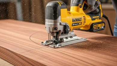 DEWALT 20V MAX XR jig saw to make curved cuts in hardwood plank
