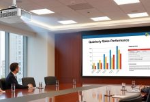 conference room projector displaying business presentation slides