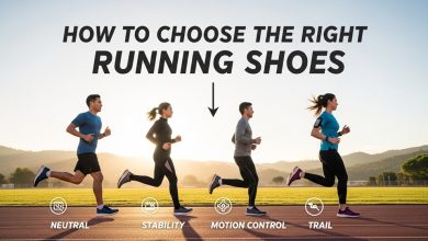 Beginner checking running shoe fit inside a sports store