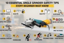 Angle grinder safety gear including gloves goggles and face shield