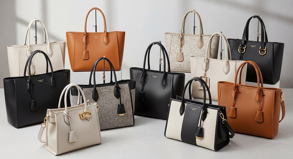 woman carrying neutral color designer tote bag for daily commute