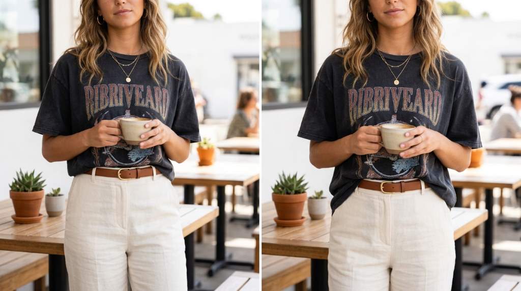Minimal oversized tee outfit with clean silhouette in sunny San Diego fashion district