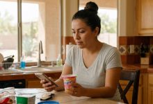 Phoenix mom comparing healthy yogurt alternatives for children in grocery store