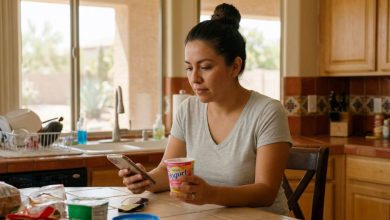 Phoenix mom comparing healthy yogurt alternatives for children in grocery store