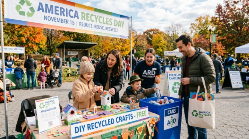 Family participating in America Recycles Day free activities on November 15