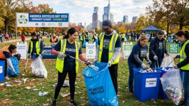 Volunteers collecting recyclables during America Recycles Day 2026 community cleanup