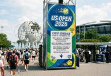 US Open Tennis 2026 schedule and event banner at Flushing Meadows Queens New York