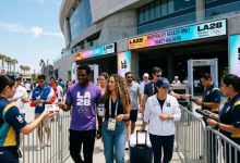 Fans entering an LA28 Olympics venue with official tickets and hospitality access
