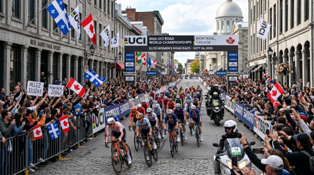 Cycling fans lining the streets of Montréal to watch the elite women's road race at the 2026 UCI Road World Championships on September 26