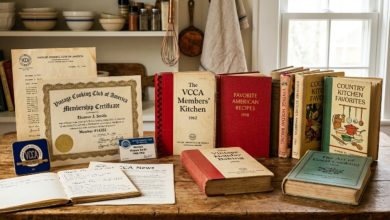 Vintage Cooking Club of America membership materials and cookbook collection