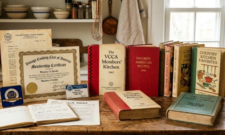Vintage Cooking Club of America membership materials and cookbook collection
