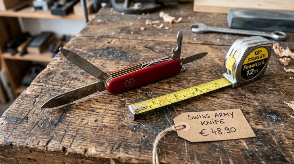 Close-up of hands inspecting stainless steel blades on a pocket knife.