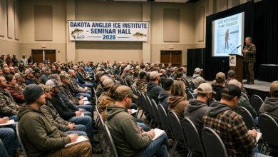 Anglers attending the Dakota Angler Ice Institute seminar hall in 2026