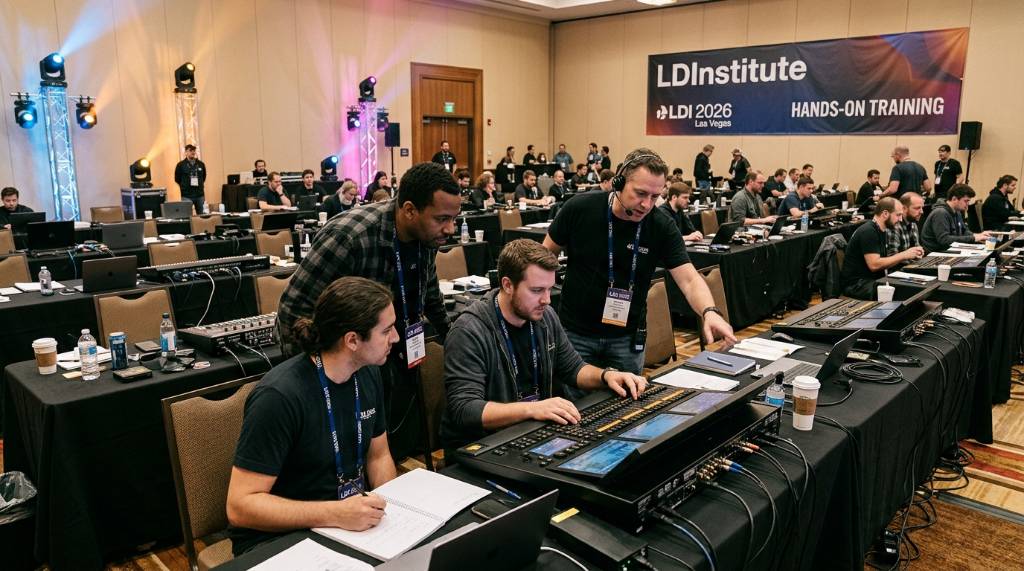 Live entertainment professionals attending a hands-on LDInstitute training session at LDI 2026 Las Vegas